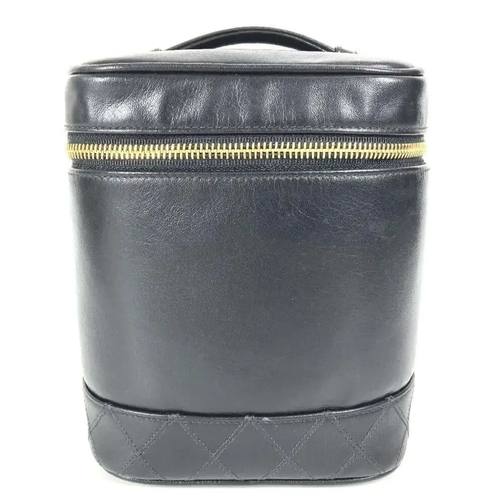CHANEL Black Leather Logo Pouch